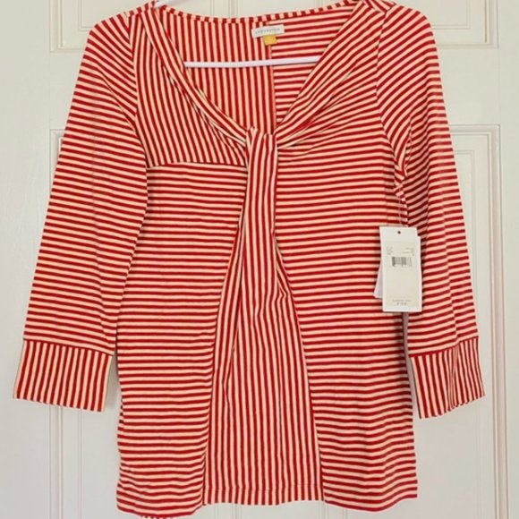 Totally NEW Leifsdottir red and beige striped shirt, Size M - Picture 2 of 7